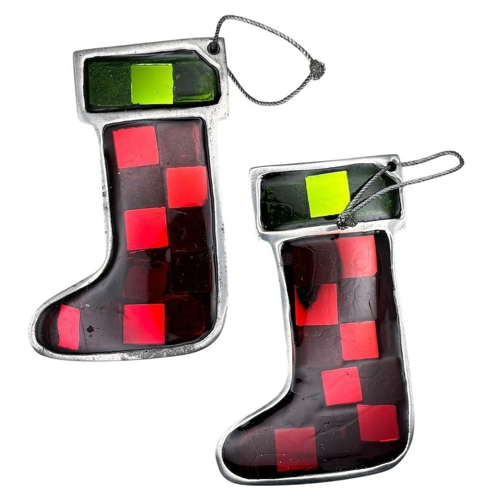 IKEA Stained Glass Stocking Ornaments Set of 2 Multicolor Christmas‎